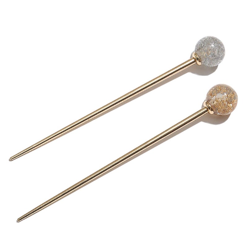Luzen 2Pcs Simple Elegant Round Ball Metal Hair Stick Fork Chignon Pin Lollipop Shape Decorative Hairpin Chopsticks Hair Jewelry for Women Lady Teen Fashion Hair Updo Making Accessories, Silver and Gold - Image 1